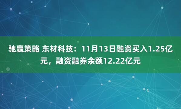 驰赢策略 东材科技：11月13日融资买入1.25亿元，融资融券余额12.22亿元